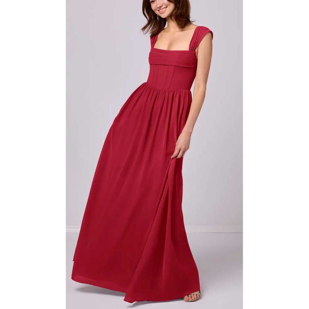 NEW Barbie x Azazie Burgundy A-Line Corset Chiffon Dress Scarlet Size A14